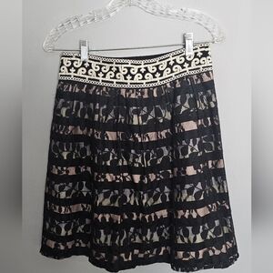 Romantic Coquette Anthropologie Floreat Skirt Size 4 Black Leaf Lace Striped